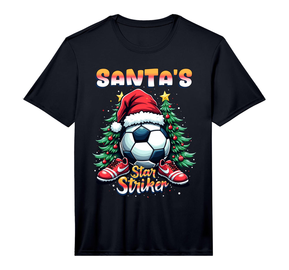 Santas Star Striker Funny Soccer T-Shirt - Casual Everyday Wear for Adults