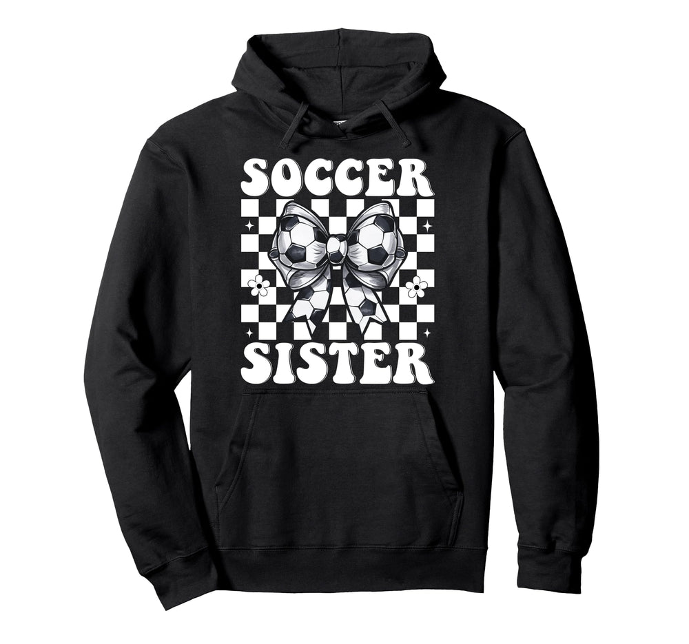 Soccer Sister Soccer Coquette Bow Hoodie - Unique Graphic Unisex