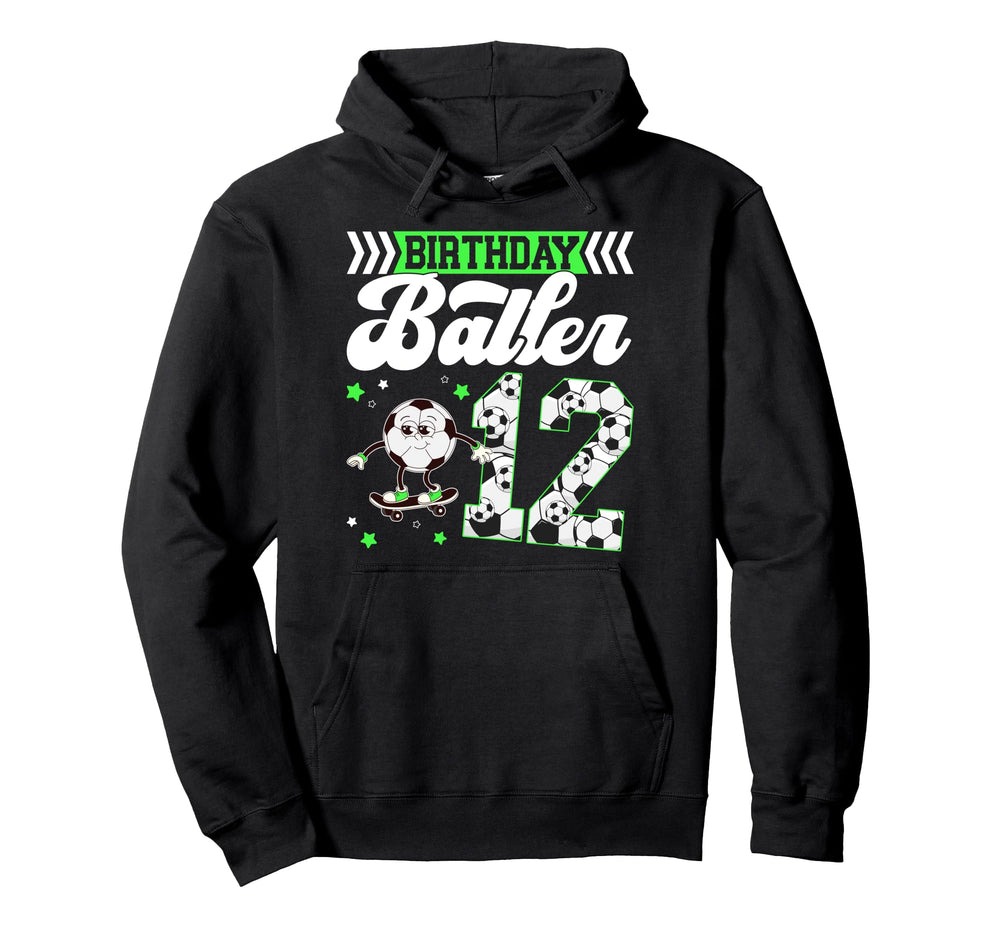 12Th Soccer Birthday Party Twelve Year Hoodie - Graphic Print for Adults