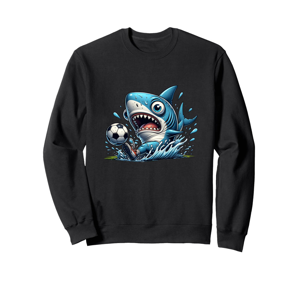 Soccer Shark Cartoon Football Sweatshirt - Fun Novelty Design Men Women