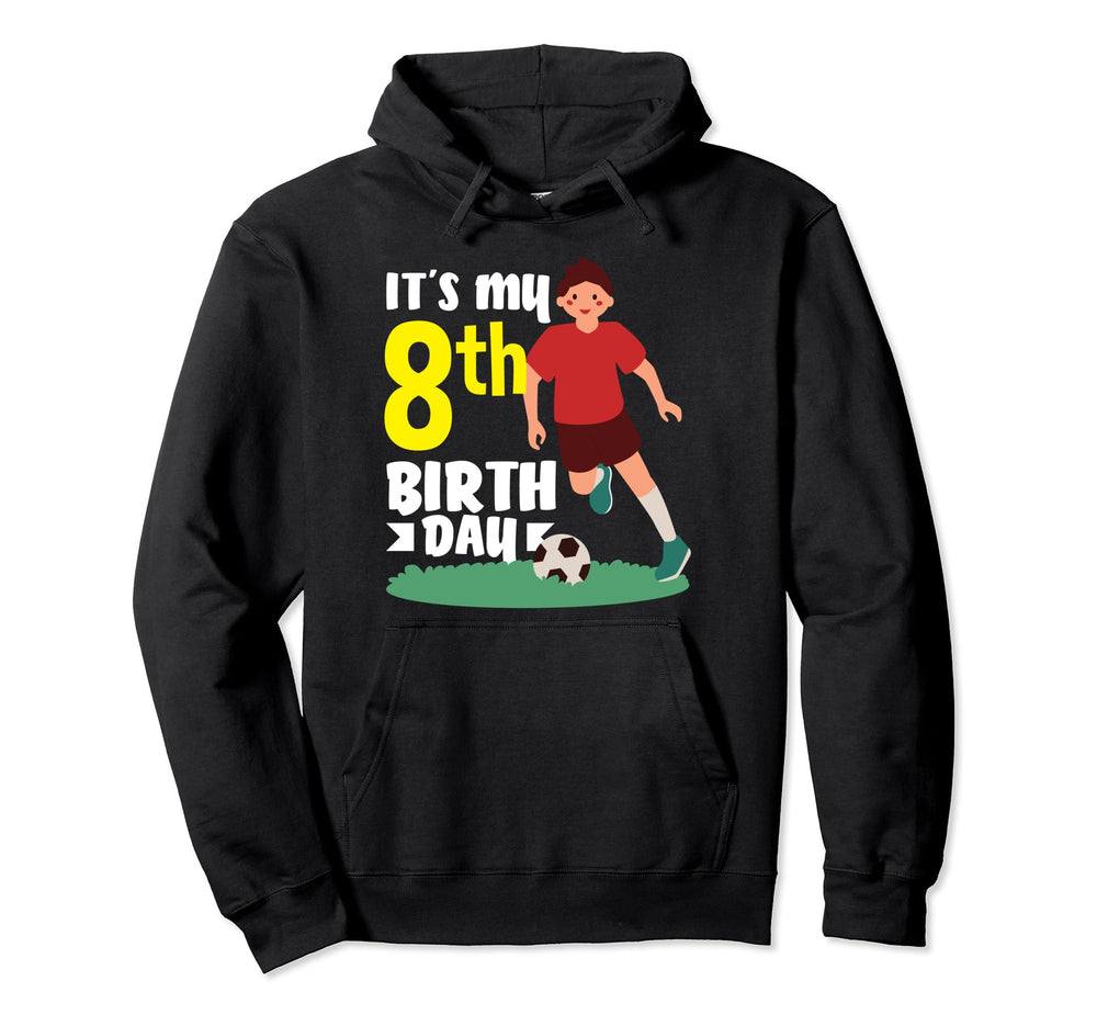 8Th Birthday 8 Years Soccer Football Hoodie - Minimalist Print for Adults