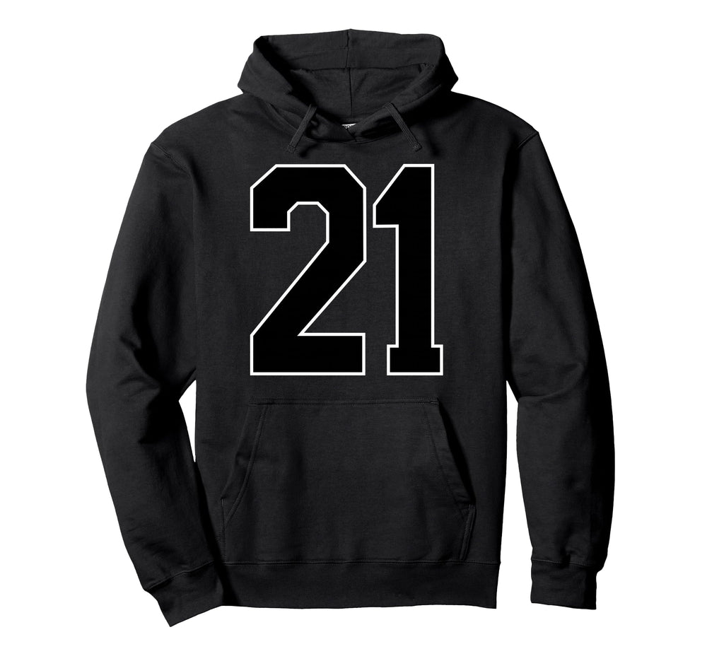 Black Sports Team Number 21 Fan Hoodie - Novelty Apparel Men Women