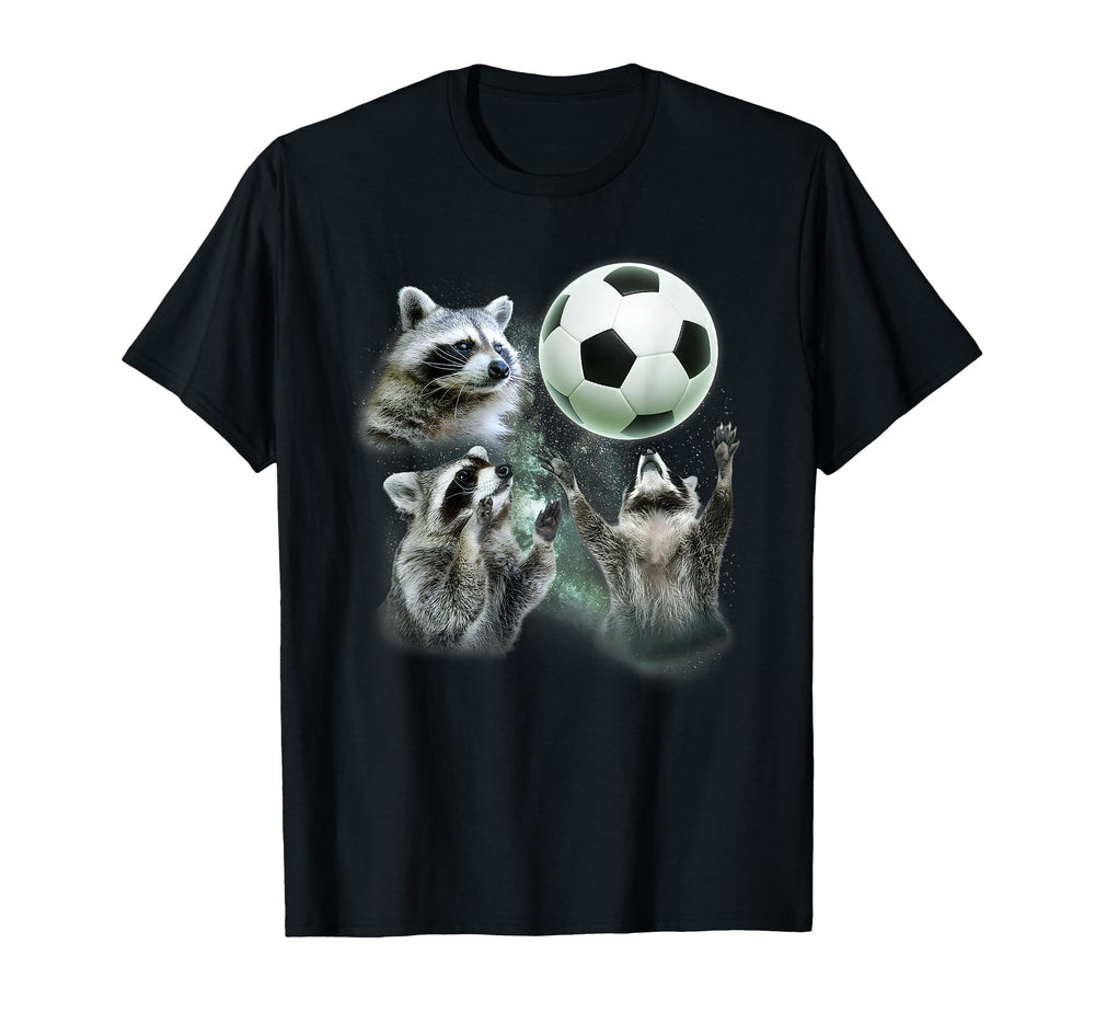 3 Racoon Soccer Howling Raccoon Head Funny T-Shirt - Unique Graphic Unisex