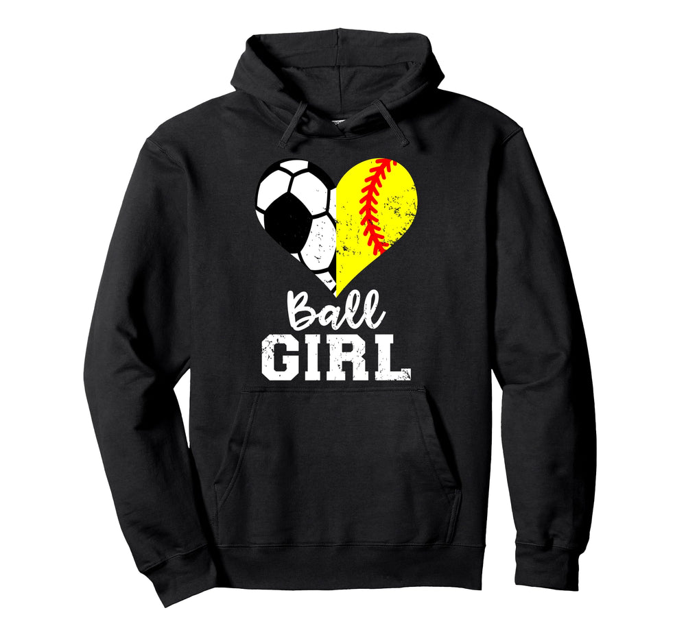 Ball Heart Funny Soccer Softball Hoodie - Graphic Print for Adults