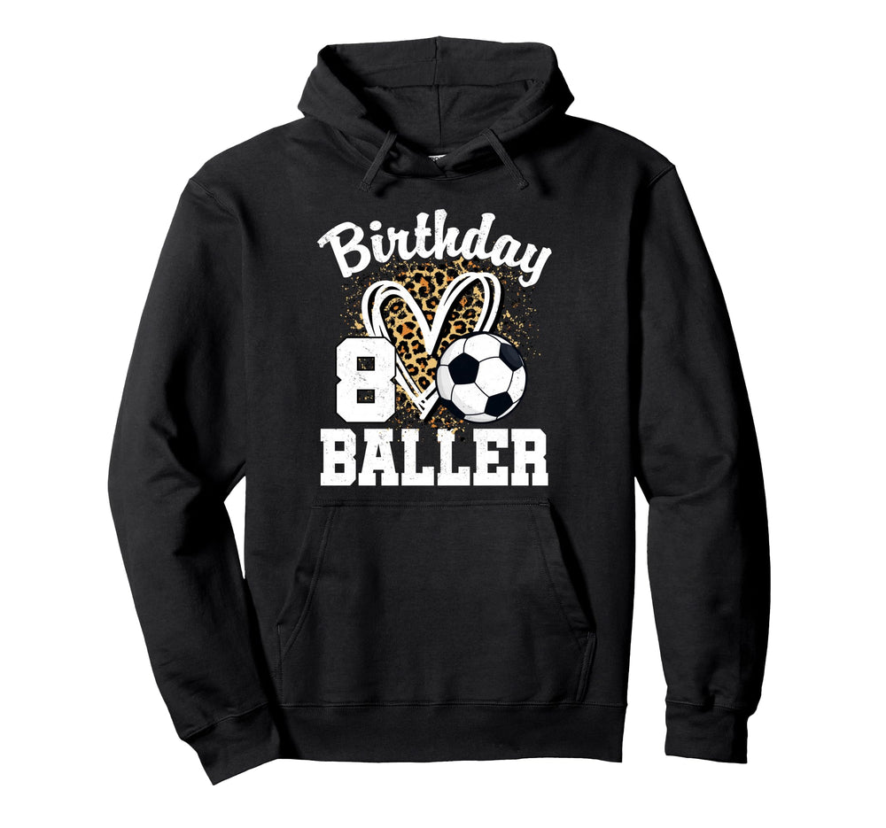 8 Year Old Birthday Soccer Leopard Heart 8Th Hoodie - Graphic Print Unisex