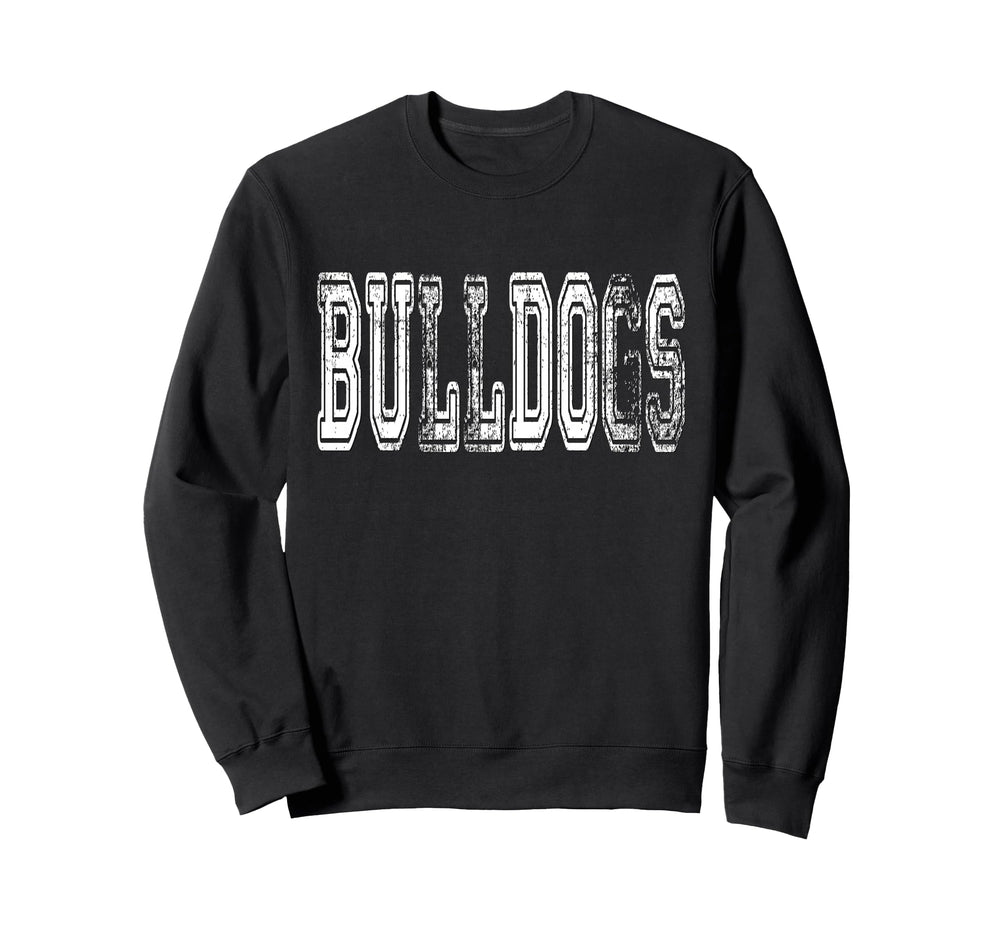 Bulldogs Mascot Distressed School Sweatshirt - Graphic Print for Adults