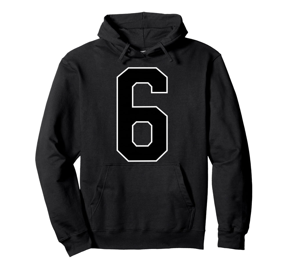 Black Sports Team Number 6 Fan Hoodie - Custom Art Print Men Women
