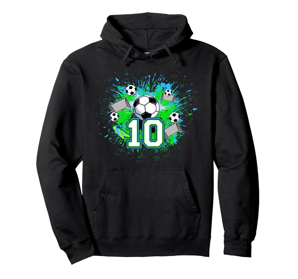 10Th Soccer Birthday Party 10 Year Old Hoodie - Graphic Print for Adults