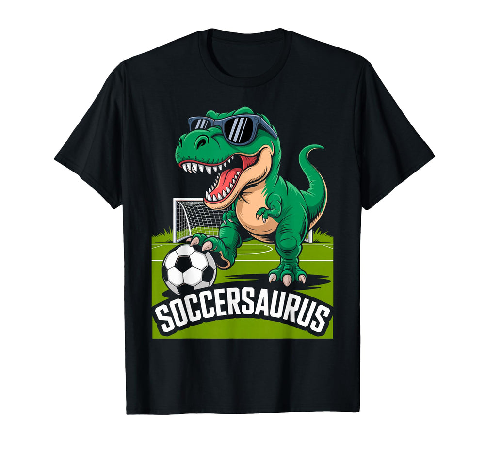 Soccersaurus Dinosaur T Rex Soccer T-Shirt - Fun Novelty Design Men Women