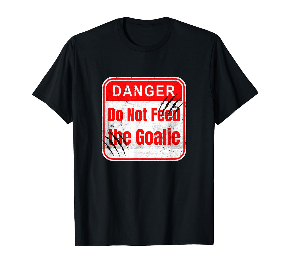 Danger Do Not Feed Goalie Hockey T-Shirt - Fun Novelty Design for Adults