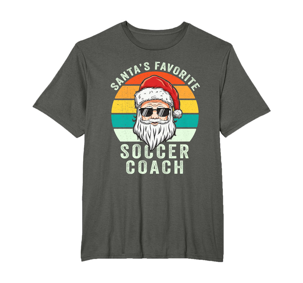 Santas Favorite Soccer Coach Funny T-Shirt - Minimalist Print Men Women