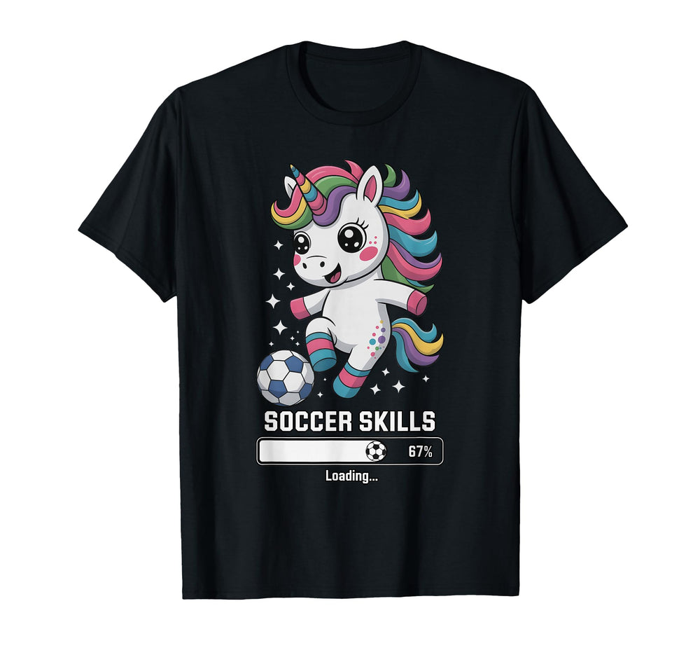 Unicorn Soccer Skills Loading Score Mom T-Shirt - Unique Graphic Men Women