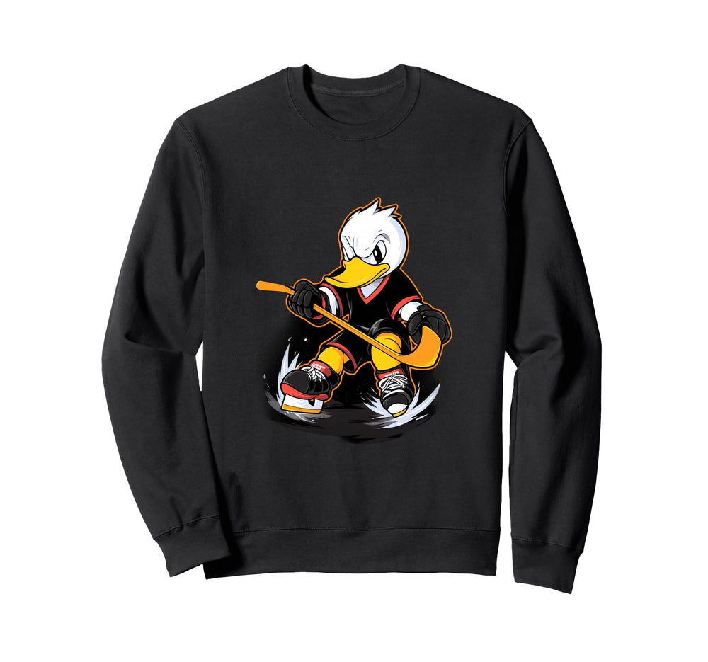 Duck Ice Hockey Player Hockey Stick Sweatshirt - Graphic Print Men Women