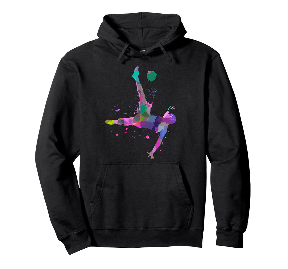 Colorful Soccer Bicycle Kick Splash Art Hoodie - Graphic Print Men Women
