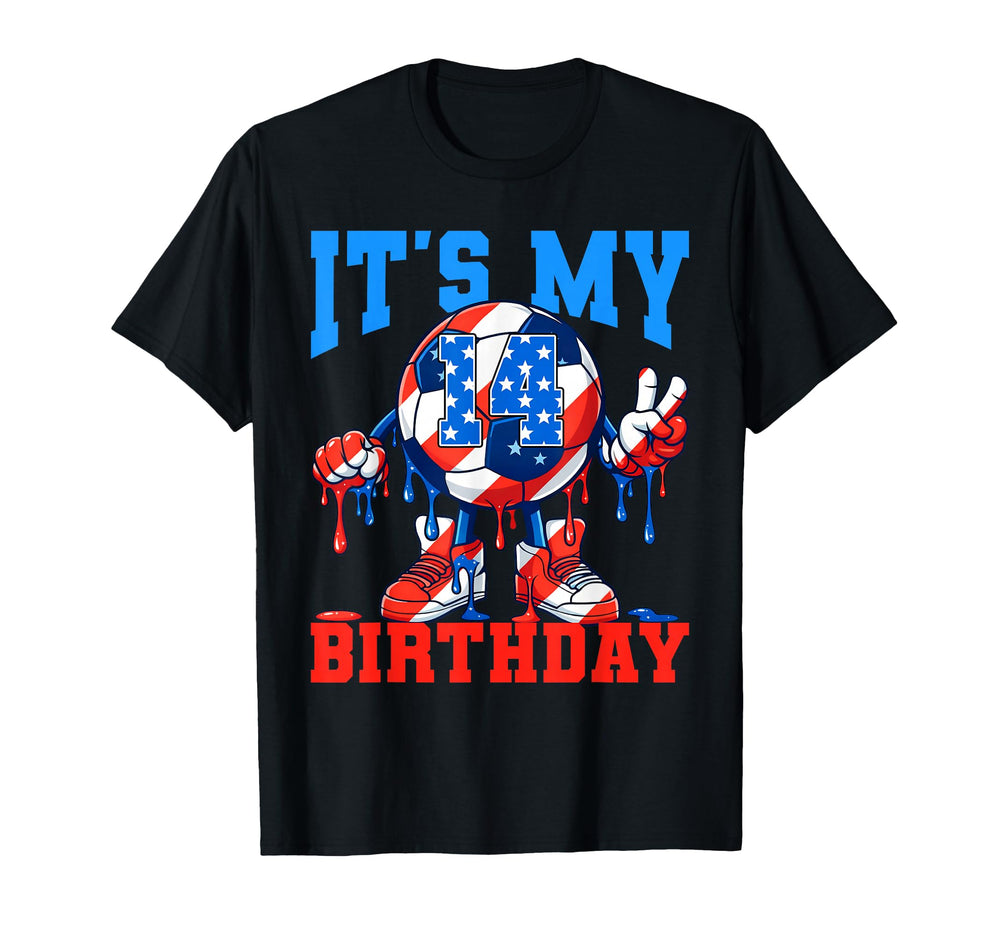 14 Year Old Its My 14Th Birthday Soccer T-Shirt - Trendy Graphic Unisex