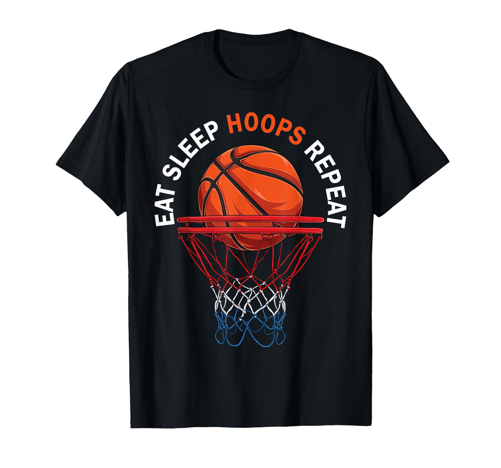 Eat Sleep Hoops Repeat Basketball Fan T-Shirt - Trendy Graphic for Adults