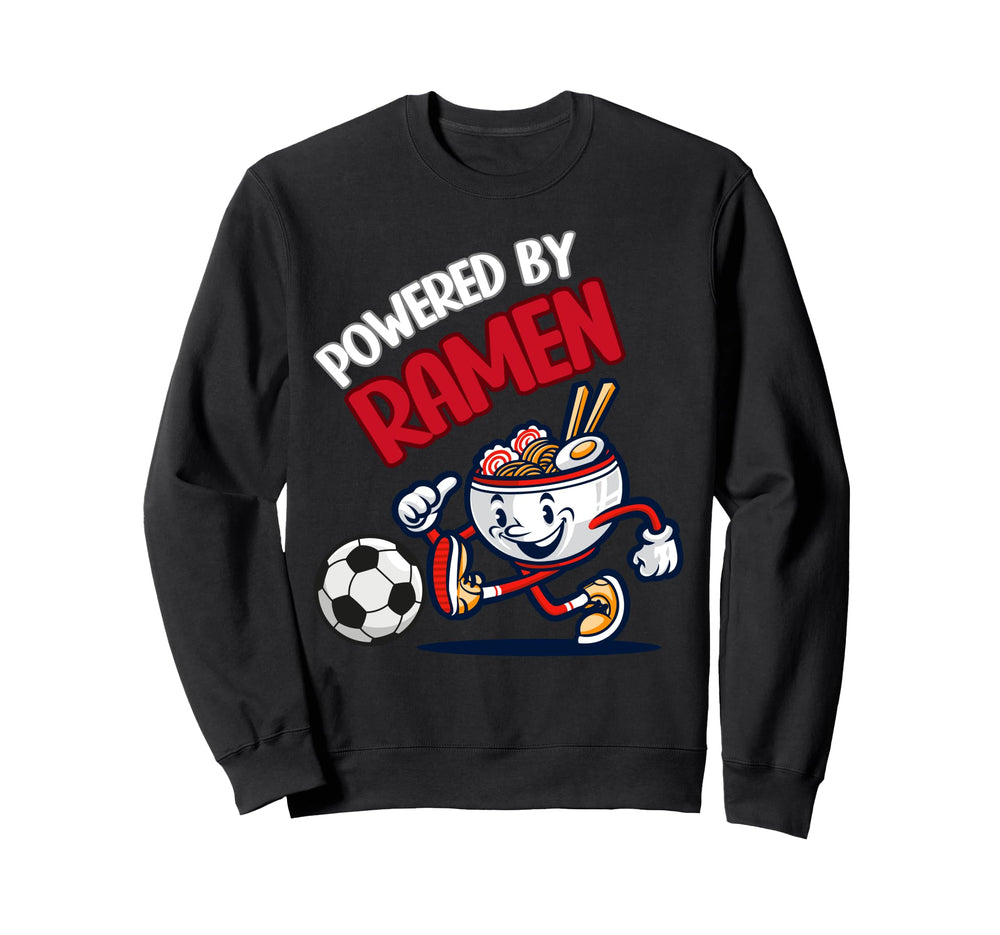 Powered Ramen Funny Ramen Bowl Kicking Sweatshirt - Graphic Print Unisex