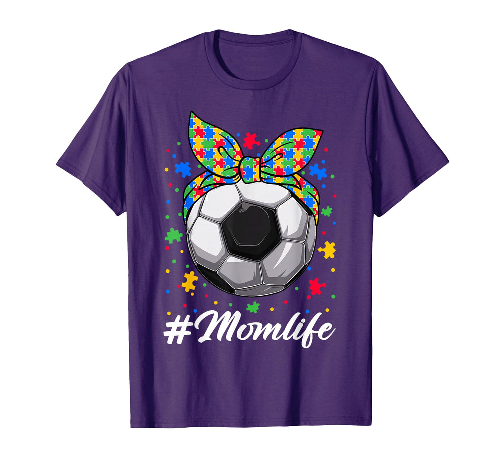 Messy Bun Soccer Ball Puzzle Asd Mom T-Shirt - Graphic Print for Adults
