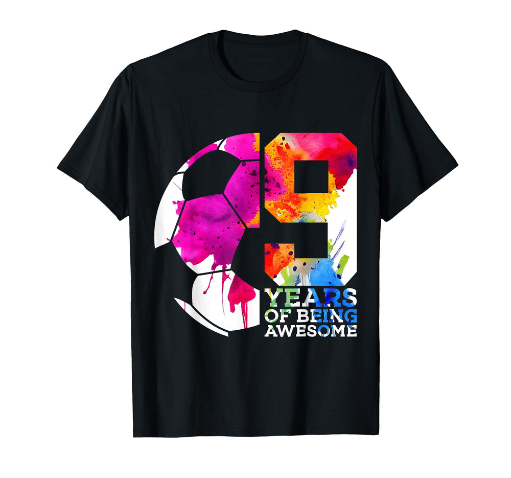 9 Years Being Awesome Soccer 9Th T-Shirt - Minimalist Print for Adults