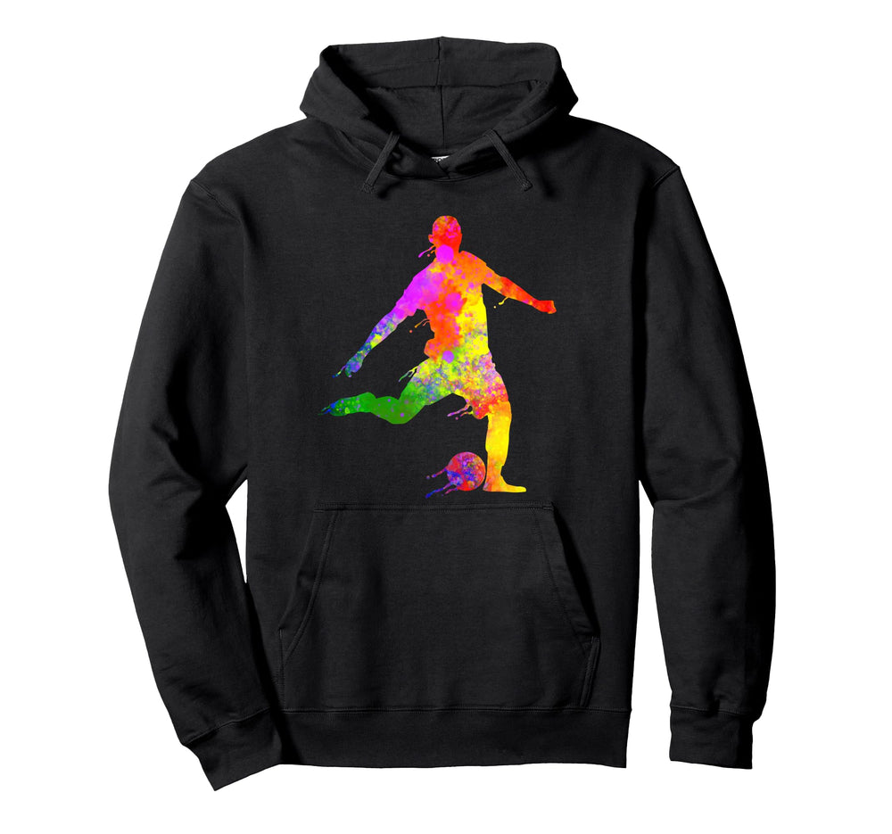 Soccer Player Colorful Paint Splashes Hoodie - Unique Graphic Men Women