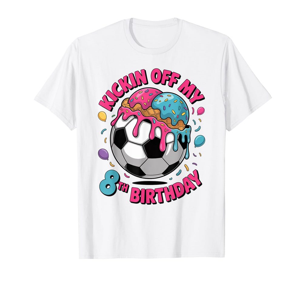Soccer Birthday 8 Ice Cream Drip 8Th T-Shirt - Trendy Graphic for Adults