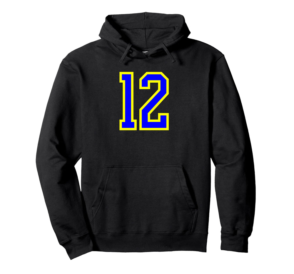 Blue Yellow Sport Team Number 12 Hoodie - Fun Novelty Design Unisex
