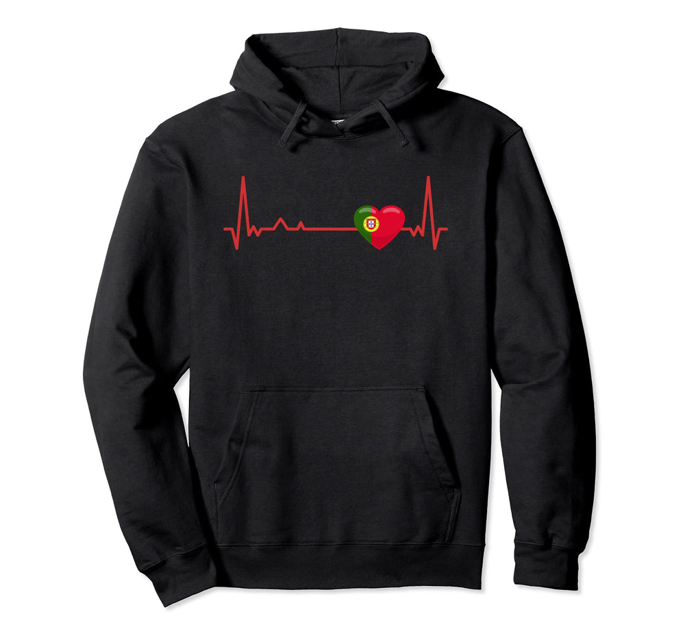 Heartbeat Portugal Flag Soccer Fan Hoodie - Novelty Apparel Unisex