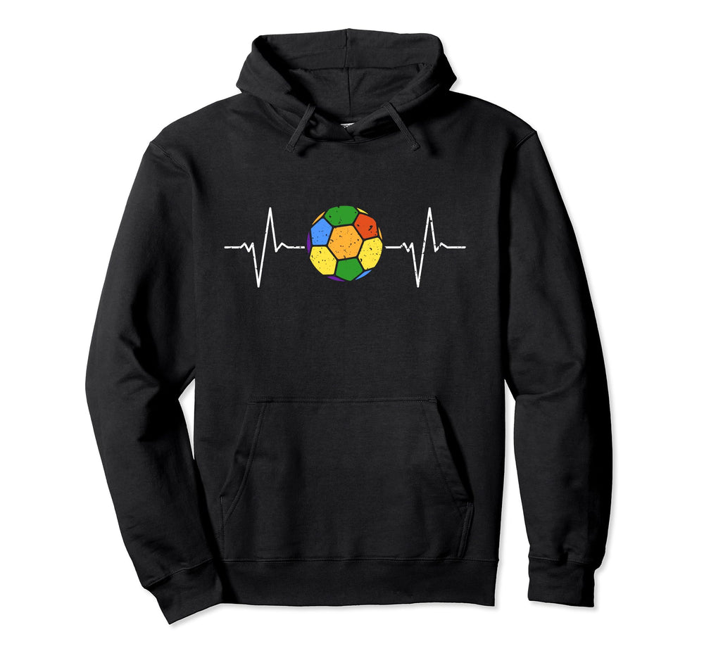 Soccer Ball Heartbeat Ekg Rainbow Hoodie - Fun Novelty Design for Adults