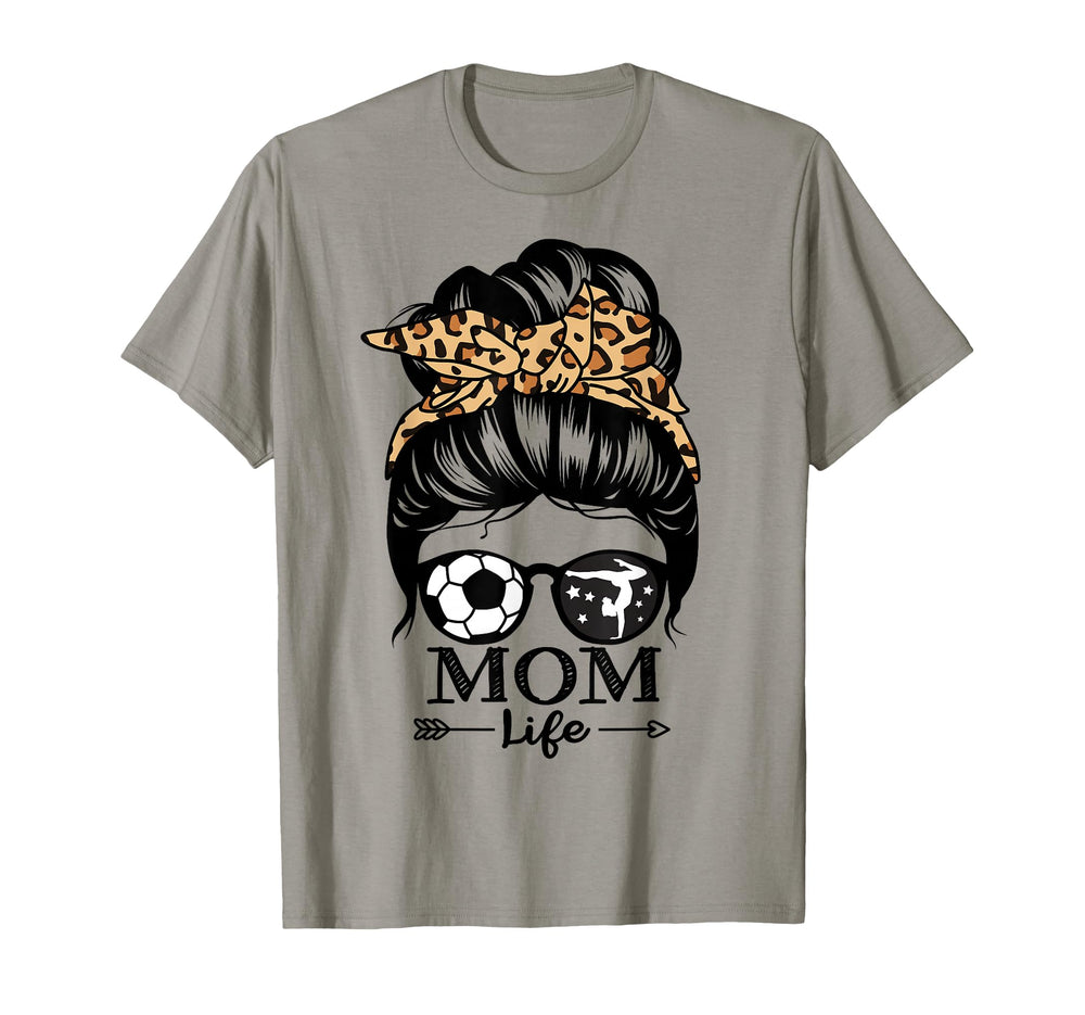 Mom Life Messy Bun Hair Funny Soccer T-Shirt - Custom Art Print for Adults