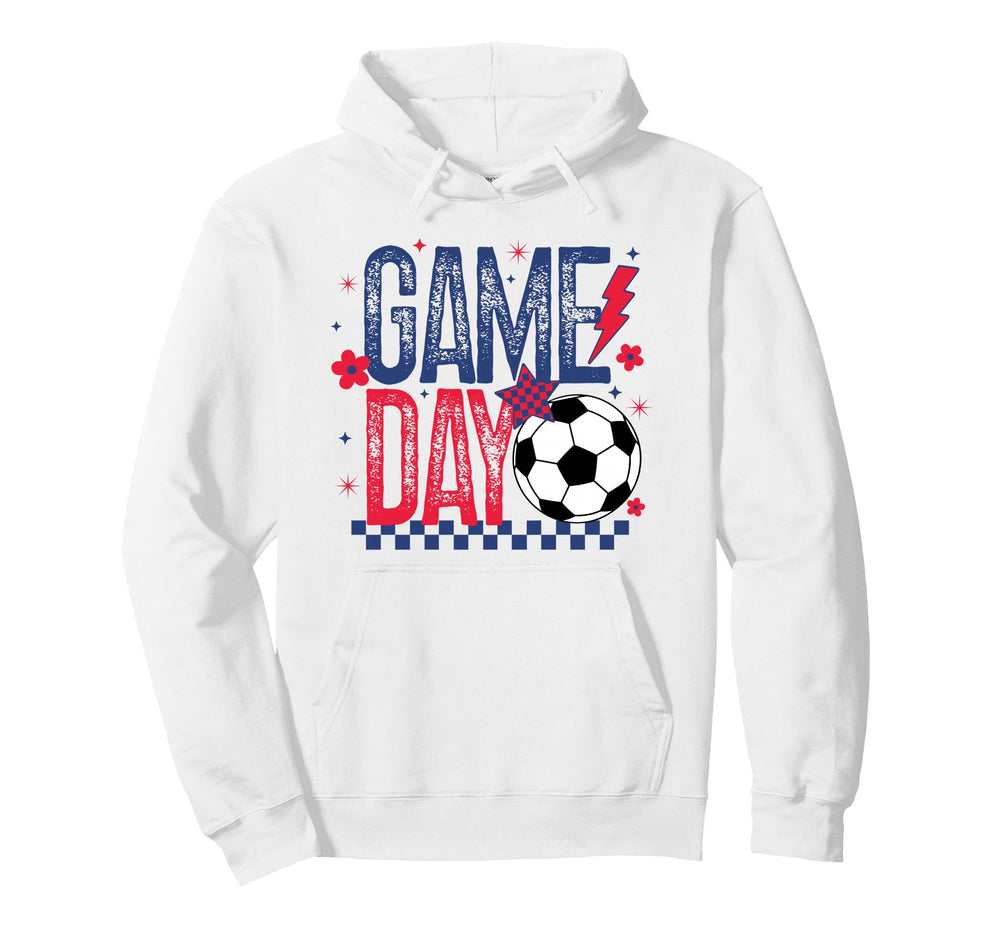 Game Day Soccer Season Blue Red Hoodie - Trendy Graphic for Adults