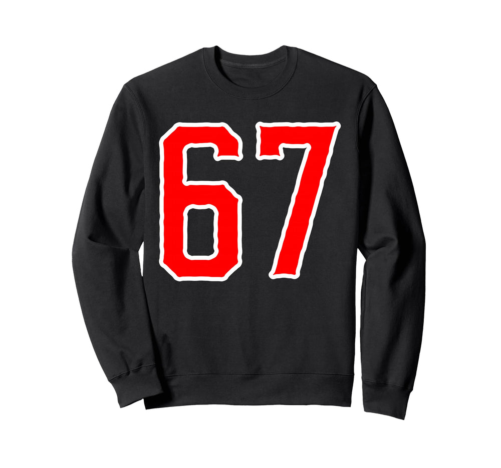 White Red Sports Team Number 67 Sweatshirt - Unique Graphic Men Women