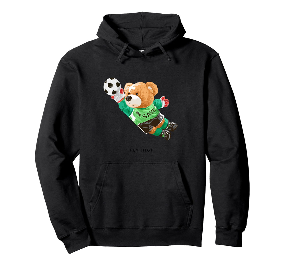 Fly High Save Teddy Bear Goal Hoodie - Casual Everyday Wear Men Women