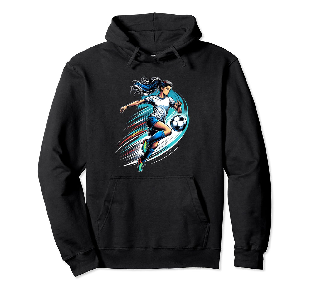Fierce Striker Dynamic Soccer Action Hoodie - Trendy Graphic Men Women