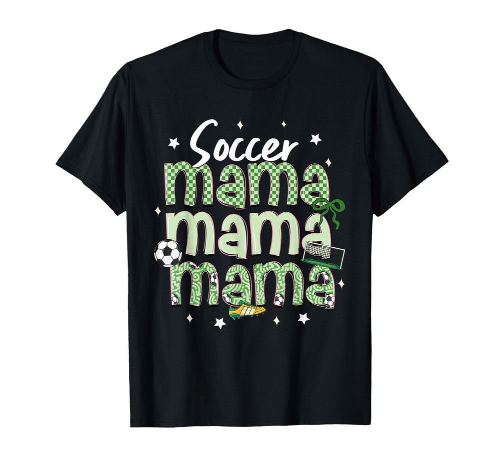Soccer Mama Bow Checkered Soccer T-Shirt - Novelty Apparel for Adults