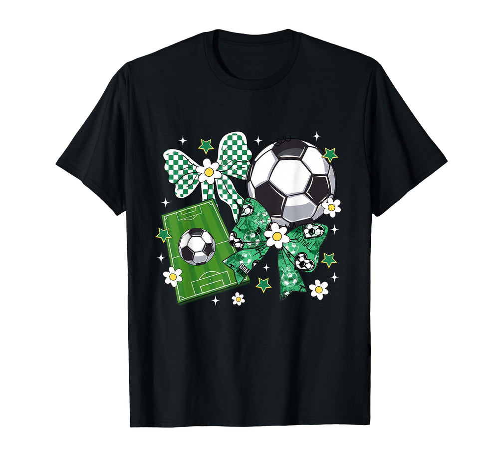 Bow Soccer Checkered Flowers Soccer T-Shirt - Trendy Graphic Men Women