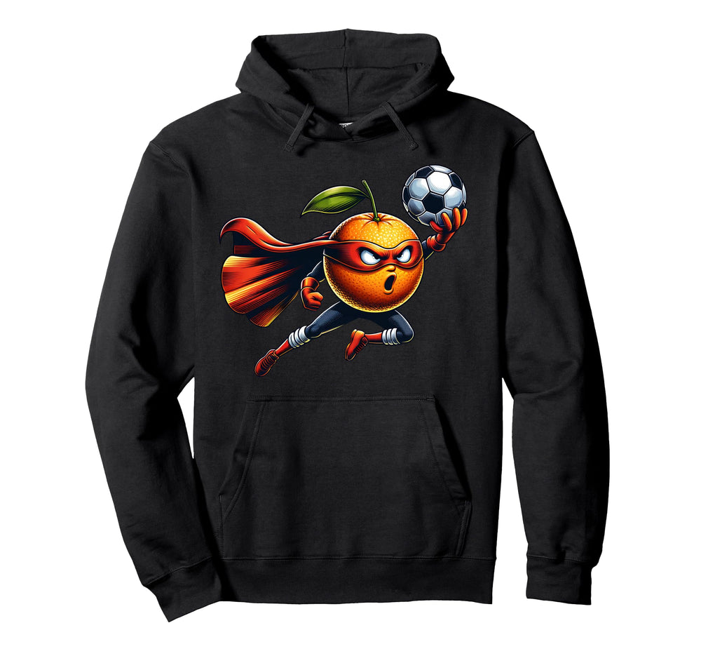 Superhero Orange Football Cartoon Mascot Hoodie - Aesthetic Graphic Unisex