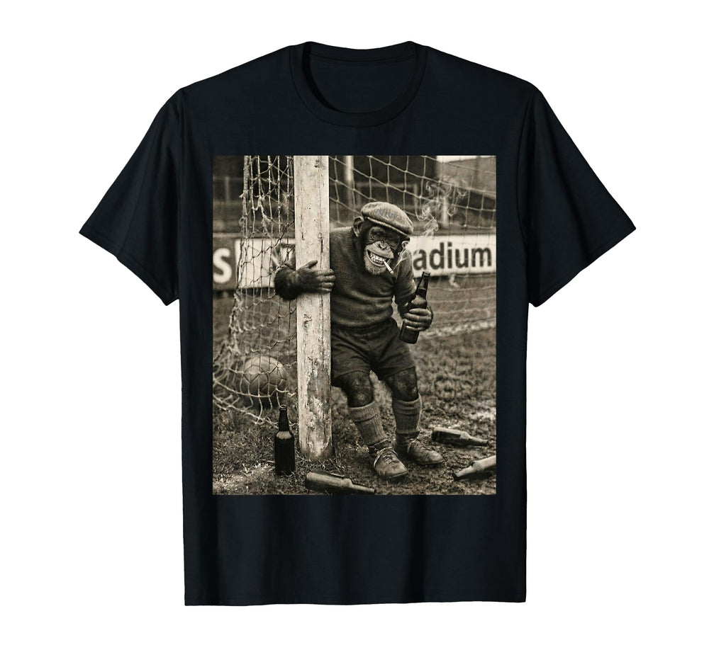Beer Drinking Smoking Pub Soccer Chimp T-Shirt - Trendy Graphic Men Women