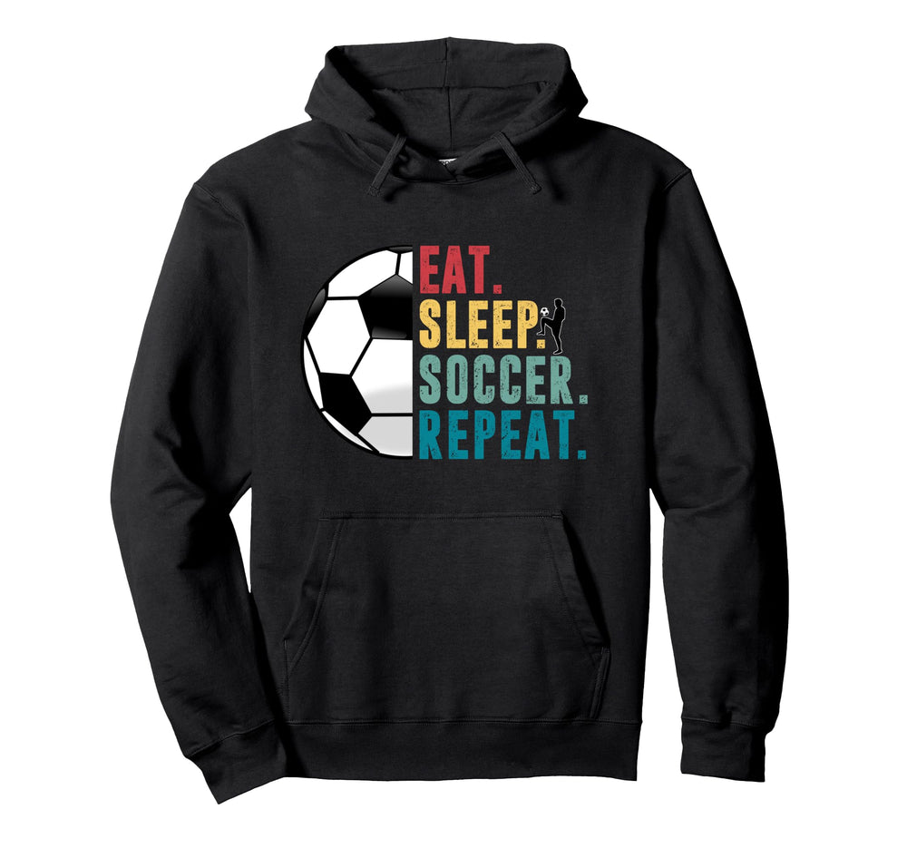 Eat Sleep Soccer Repeat Football Player Hoodie - Unique Graphic for Adults