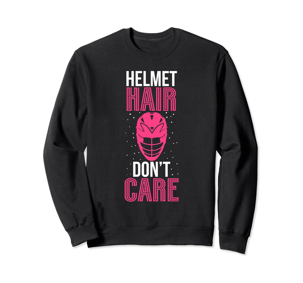 Helmet Hair Dont Care Lacrosse Goalie Sweatshirt - Graphic Print Unisex