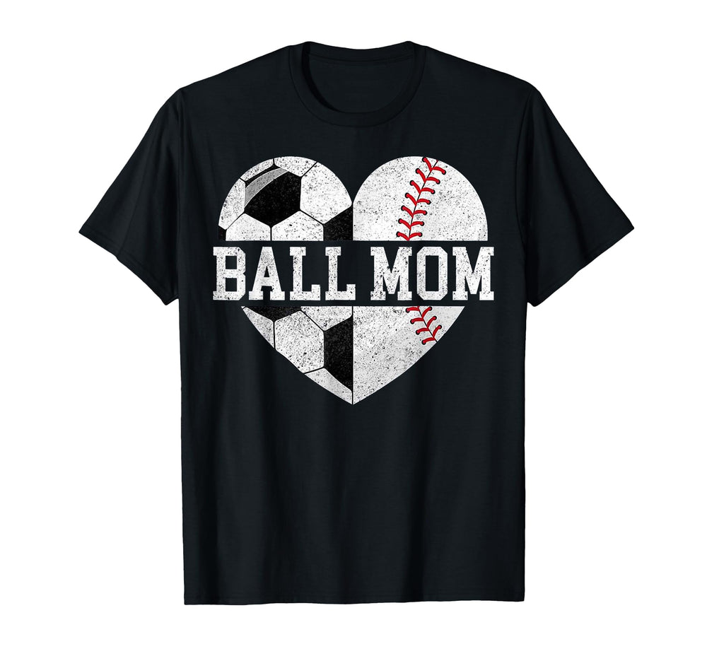 Mom Both Heart Soccer Baseball Sports T-Shirt - Novelty Apparel for Adults