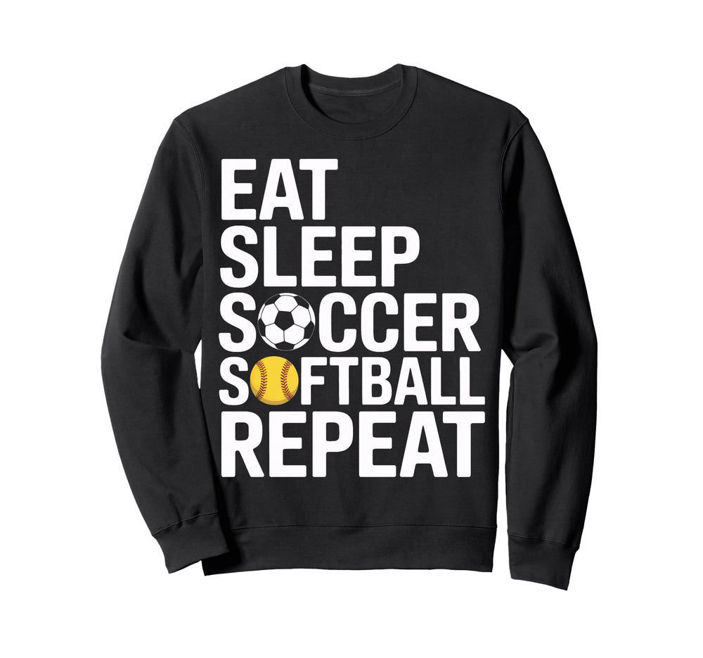 Eat Sleep Soccer Repeat Softball Sweatshirt - Minimalist Print for Adults