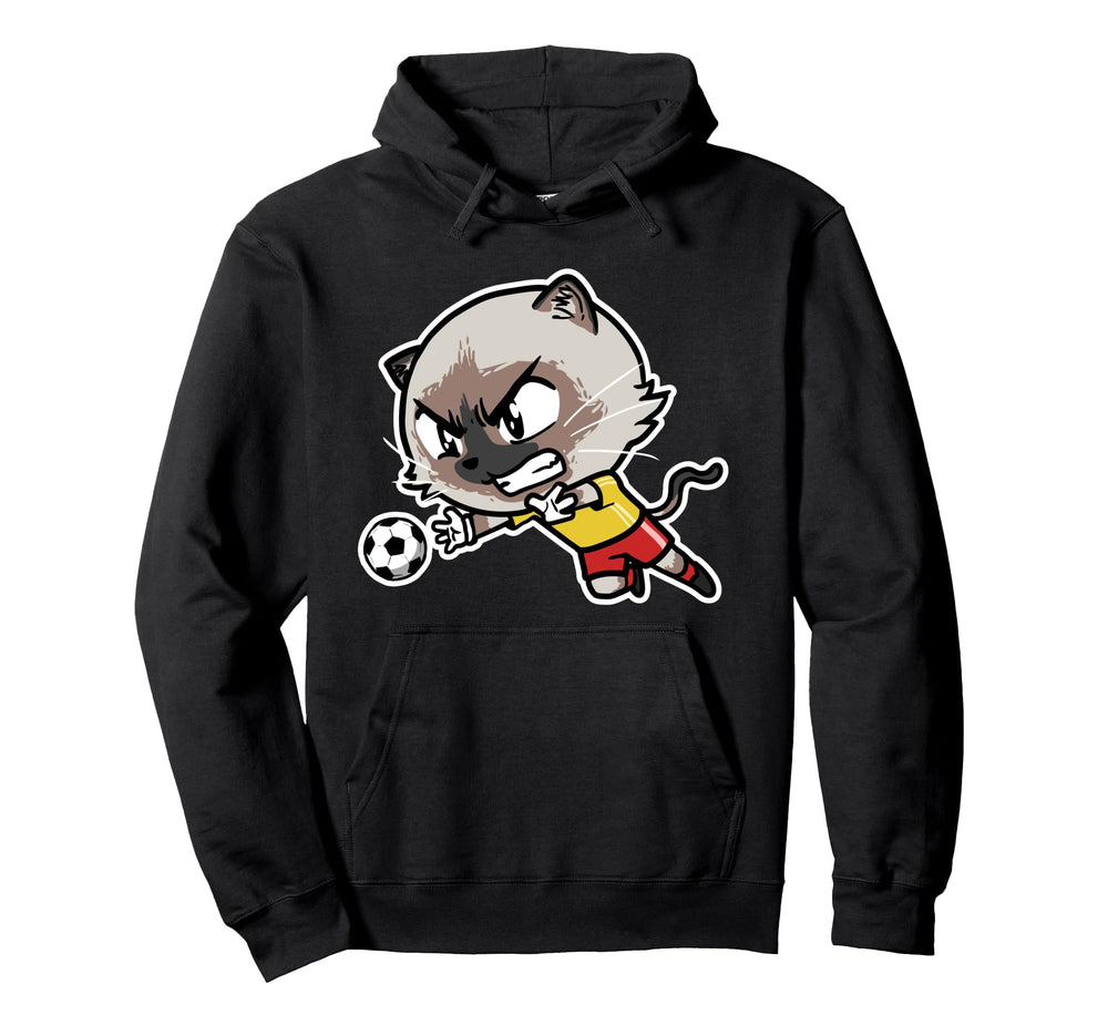 Kawaii Cat Football Soccer Player Hoodie - Minimalist Print for Adults