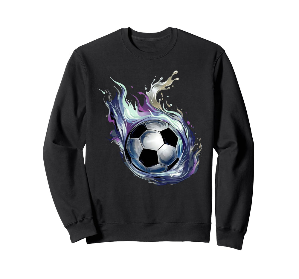 Blue Fire Soccer Ball Liquid Sweatshirt - Custom Art Print for Adults