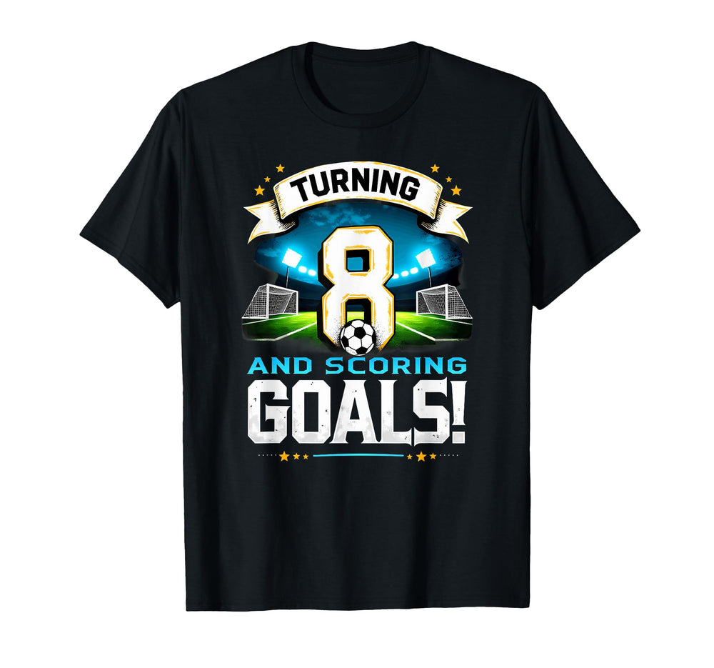 Turning 8 Scoring Goals 8Th Birthday T-Shirt - Minimalist Print Unisex