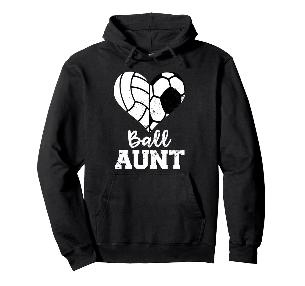 Ball Aunt Heart Funny Soccer Volleyball Aunt Hoodie - Graphic Print Unisex