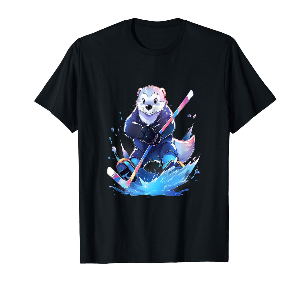 Otter Ice Hockey Player Hockey Stick T-Shirt - Novelty Apparel Unisex