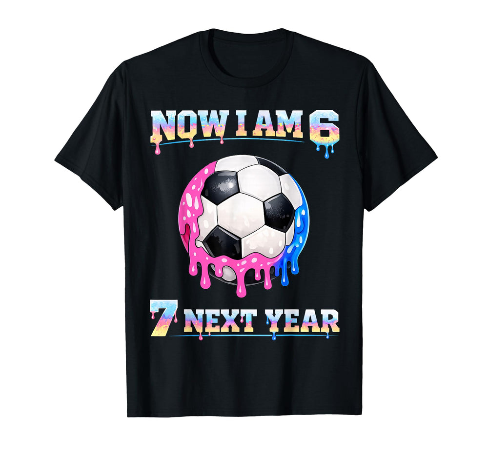6Th Birthday Soccer Ice Cream Drip 67 T-Shirt - Novelty Apparel Unisex