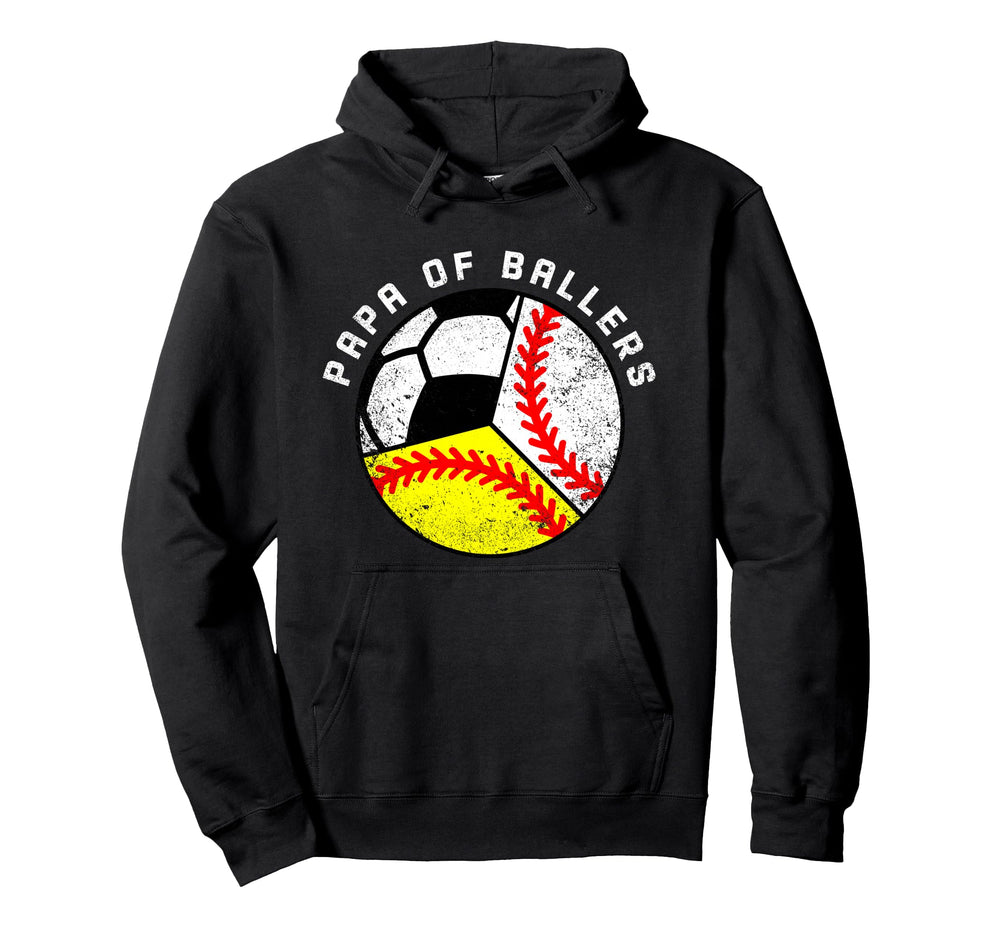 Papa Ballers Funny Baseball Softball Soccer Hoodie - Unique Graphic Unisex