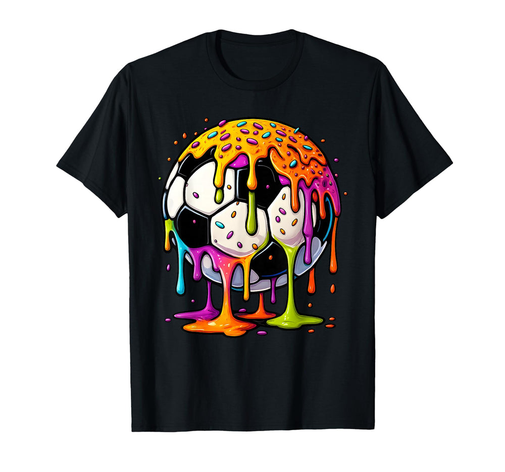 Colorful Dripping Soccer Art Sport T-Shirt - Minimalist Print Unisex