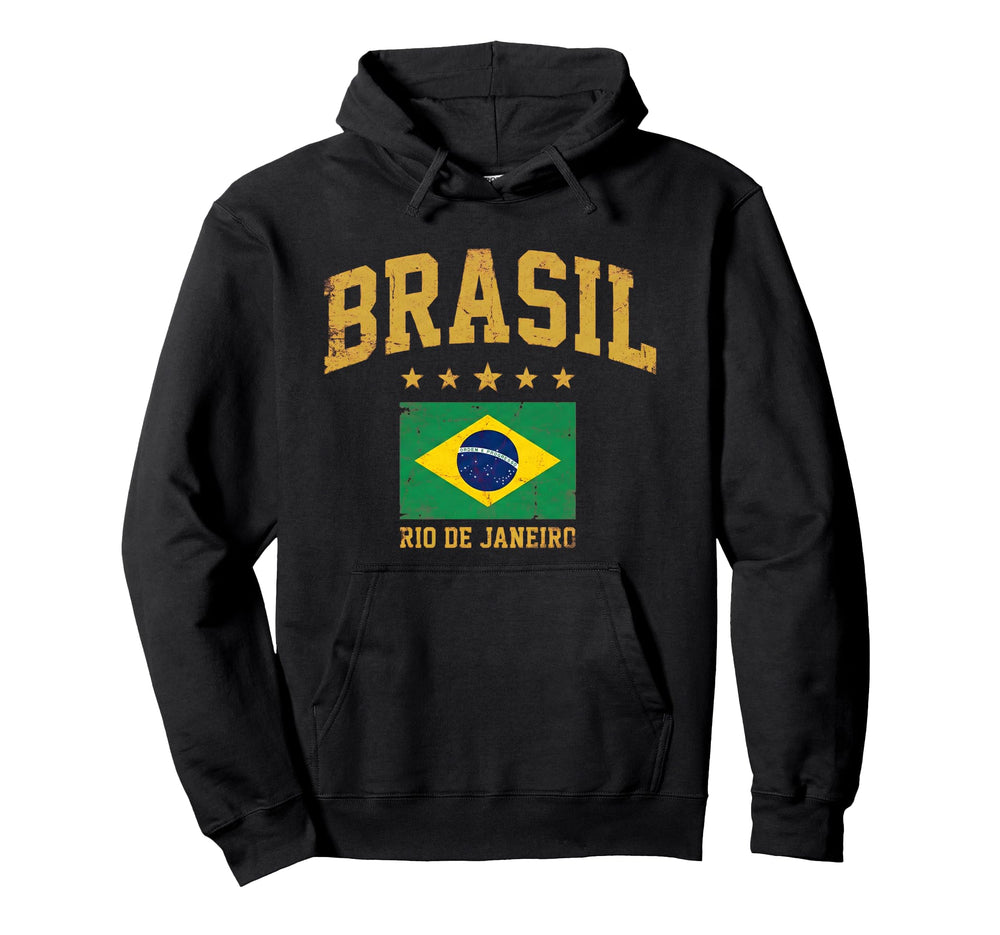 Brasil Rio De Janeiro Distressed Flag Hoodie - Fun Novelty Design Unisex